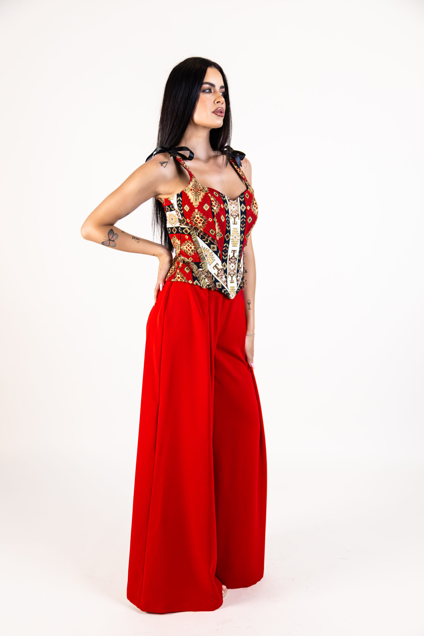 corset tessara rosu din brocart cu bretele reglabile si snur reglabil la spate